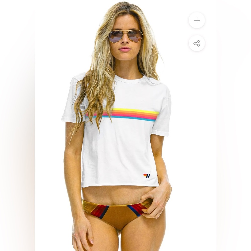 Aviator Nation White and Blue Crop T-Shirt